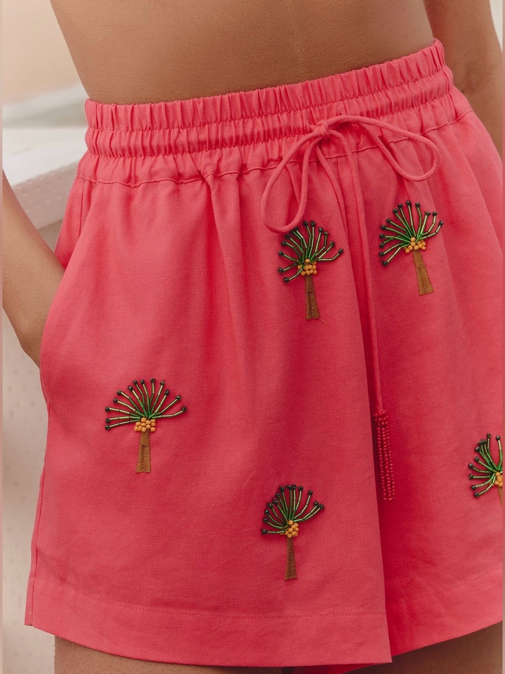 FARM Rio Coral Palm Embroidered Drawstring Shorts - Picture 2 of 8